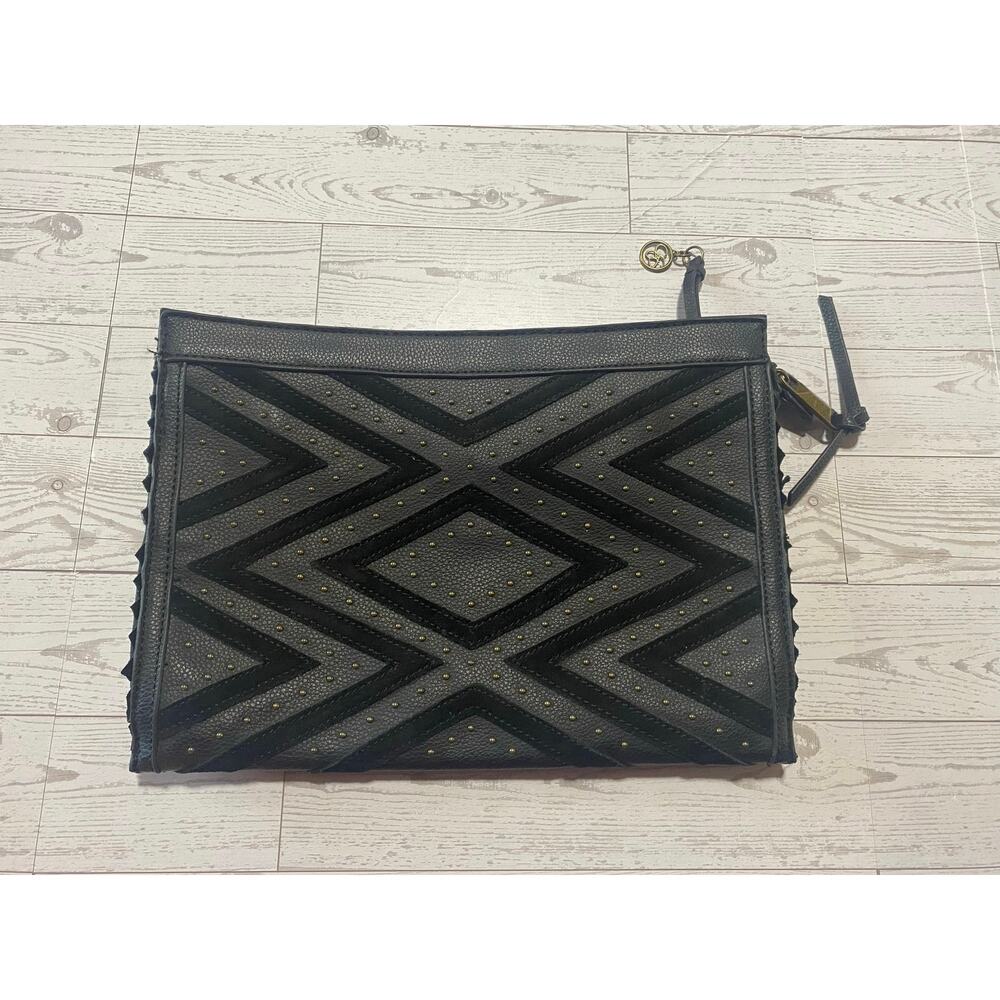 Jessica Simpson Black Chevron Studded Faux Leather Clutch Purse (No Strap)